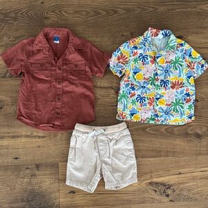Bundle of toddler boys summer clothes, button up shirts, shorts, size 3T